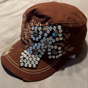 KBETHOS Brown Cap with Iridescent Pearl Cross